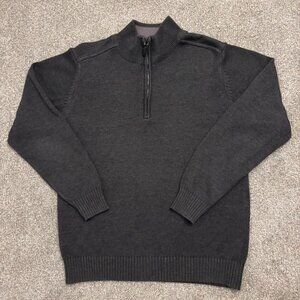 Oscar De La Renta Men's Dark Gray Mock Neck 1/4 Zip Pullover Knit Sweater